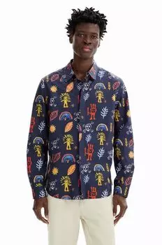 Рубашка из хлопка Desigual, темно-синий