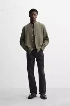 Рубашка из хлопка и льна ZARA, хаки