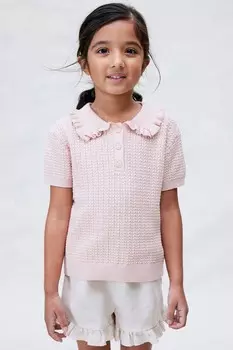 Рубашка из хлопка с косичной вязкой H&M, розовый