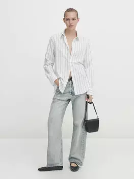 Рубашка из полухлопка в широкую полоску Massimo Dutti, белый