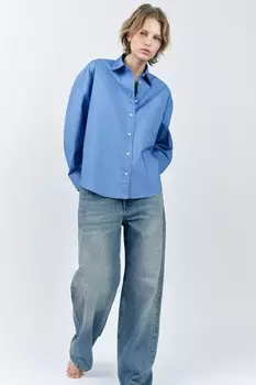 Рубашка из поплина оверсайз ZARA, синий