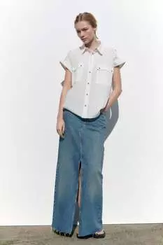 Рубашка из поплина ZARA, белый