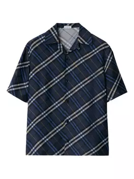 Рубашка из шелковой ткани Burberry в клетку, синий