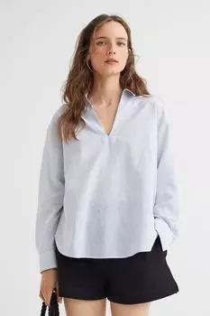 Рубашка из смесового льна H&amp;M, голубой/белые полосы