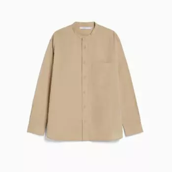 Рубашка из смесового льна с длинными рукавами Bershka Long Sleeve Linen Blend, светло-коричневый