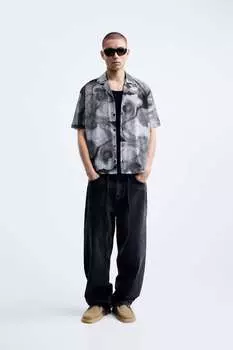 Рубашка из тюля с абстрактным принтом ZARA, черный