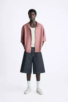 Рубашка из жаккардовой вышитой ZARA, красный