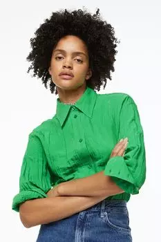 Рубашка из жатого шифона H&amp;M, ярко зеленый