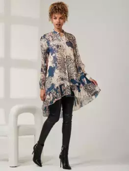 Рубашка Jolie Moi Abstract Animal Print Asymmetric Tiered Hem, разноцветный