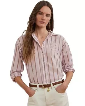 Рубашка Lauren Ralph Lauren Oversize Striped Cotton Broadcloth Shirt, цвет Rose Blush Multi