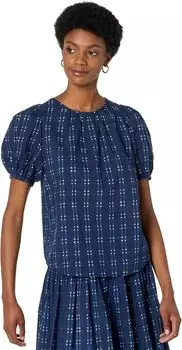 Рубашка Madewell Tie-Back Puff-Sleeve Top in Shibori Indigo Plaid, цвет Shibori Plaid