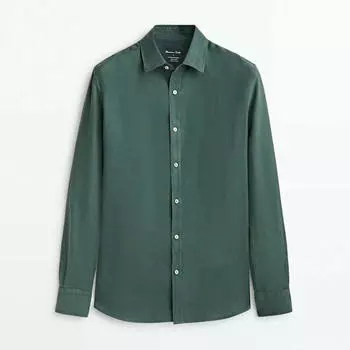 Рубашка Massimo Dutti 100% Linen Slim-Fit, темно-зеленый
