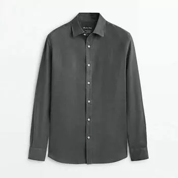 Рубашка Massimo Dutti 100% Linen Slim-Fit, темно-зеленый