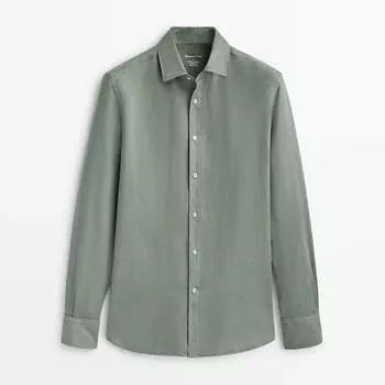 Рубашка Massimo Dutti 100% Linen Slim-Fit, темно-зеленый