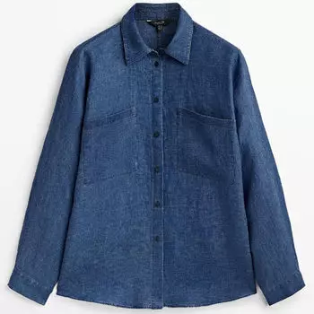 Рубашка Massimo Dutti 100% Linen With Pockets, темно-синий