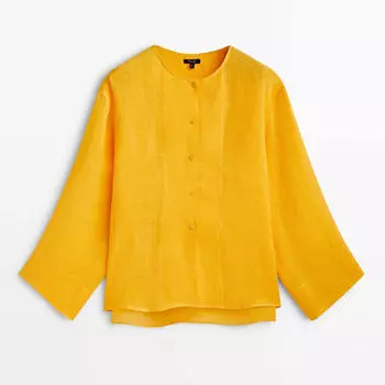 Рубашка Massimo Dutti 100% Linen With Wide Sleeves, светло-желтый