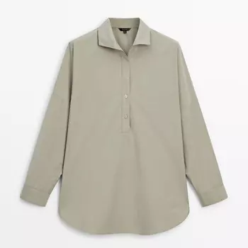 Рубашка Massimo Dutti Cotton Blend Shirt With Polo, светло-зеленый