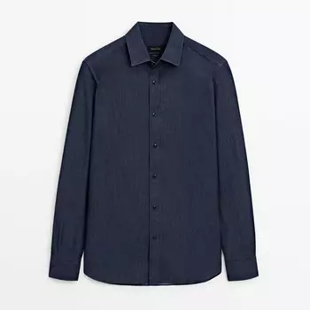 Рубашка Massimo Dutti Cotton Denim Slim Fit, темно-синий