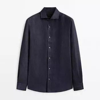 Рубашка Massimo Dutti Faded 100% Linen, темно-синий