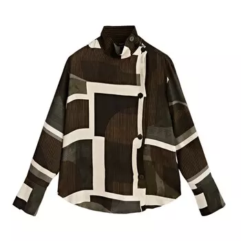 Рубашка Massimo Dutti Geometric Print, зеленый
