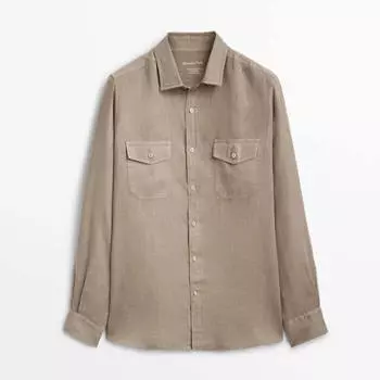 Рубашка Massimo Dutti Linen With Pockets, бежевый