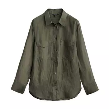 Рубашка Massimo Dutti Silk With Pockets, хаки
