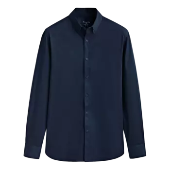 Рубашка Massimo Dutti Textured Cotton Stretch, темно-синий