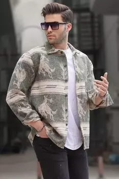 Рубашка мужская бежевая с рисунком Lumberjack 6727 MADMEXT