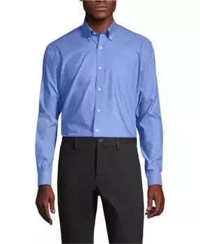 Рубашка мужская Big & Tall Traditional Fit, классический крой, без глажки, из пима-хлопка, с воротником на пуговицах Lands' End, синий