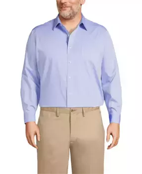 Рубашка мужская Big & Tall Traditional Fit, классический крой, однотонная, без глажки, из ткани Supima Pinpoint с прямым воротником Lands' End, синий