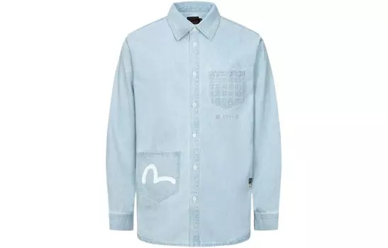 Рубашка мужская джинсовая синяя Evisu, синий