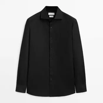 Рубашка облегающего кроя изо льна Massimo Dutti, черный
