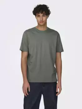 Рубашка ONLY & SONS с круглым вырезом "ONSMAX LIFE REG SS STITCH TEE", цвет Castor Gray