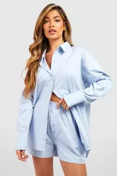 Рубашка оверсайз из хлопка Boohoo, синий