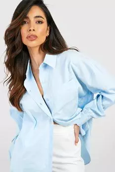 Рубашка оверсайз из хлопкового поплин Boohoo, синий