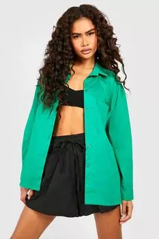 Рубашка оверсайз из хлопкового поплин Boohoo, зеленый
