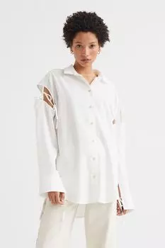 Рубашка оверсайз из смесового льна H&amp;M, белый