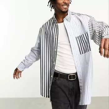 Рубашка оверсайз Tommy Jeans Stripe Mix, синий/белый/серый