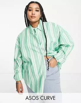 Рубашка оверсайз в яблочно-зеленую полоску ASOS DESIGN Curve