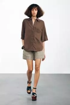 Рубашка оверсайз ZARA, коричневый