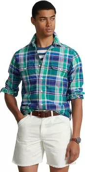 Рубашка-поло Classic Fit Plaid Oxford Long Sleeve Workshirt Polo Ralph Lauren, цвет Green/Navy Multi