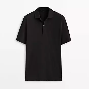 Рубашка-поло Massimo Dutti Cotton Check Texture Knit, черный
