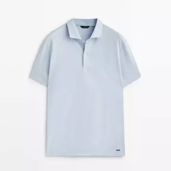 Рубашка-поло Massimo Dutti Cotton Check Texture Knit, небесно-голубой