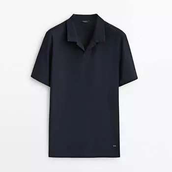 Рубашка-поло Massimo Dutti Short Sleeve Micro Twill Cotton, темно-синий
