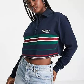 Рубашка-поло Pull&Bear Cropped, темно-синий