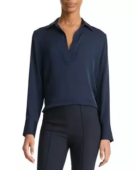 Рубашка-поло Vince Pullover из смесового шелка, синий