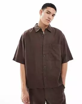 Рубашка Pull&Bear из 100% льна коричневого цвета