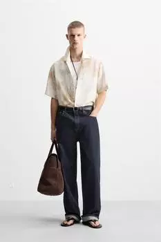 Рубашка с абстрактным принтом ZARA, бежевый