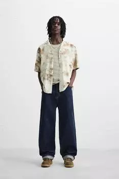 Рубашка с абстрактным принтом ZARA, кэмел
