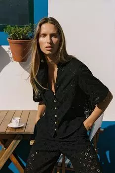 Рубашка с ажурной вышивкой ZARA, черный